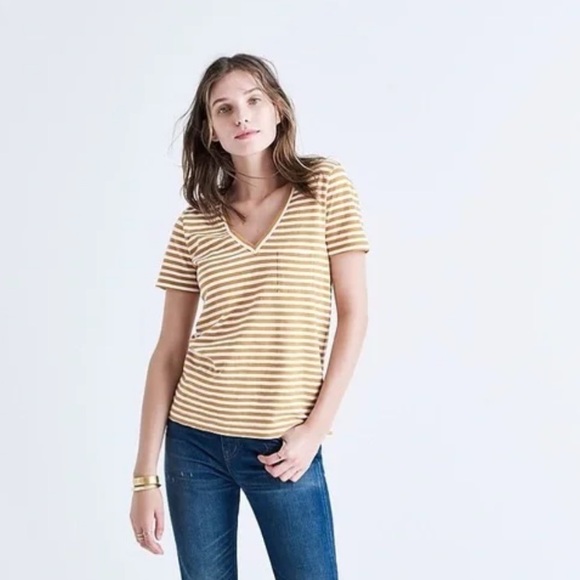 Madewell Whisper Cotton V-Neck Pocket Tee Fenwick Stripe - Picture 3 of 10